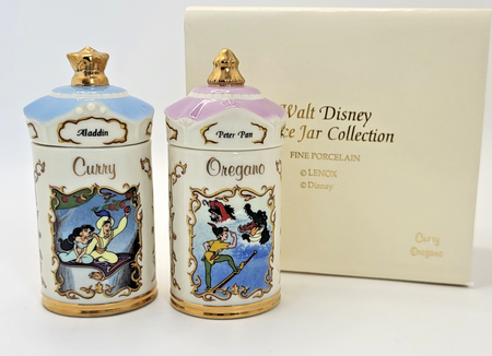 Lenox Disney Spice Jars Curry & Oregano Aladdin & Peter Pan Brand New In Box0