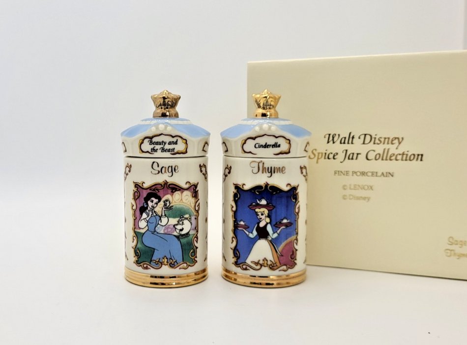 Lenox Disney Spice Jars Sage & Thyme Beauty & The Beast Belle & Cinderella BNIB1