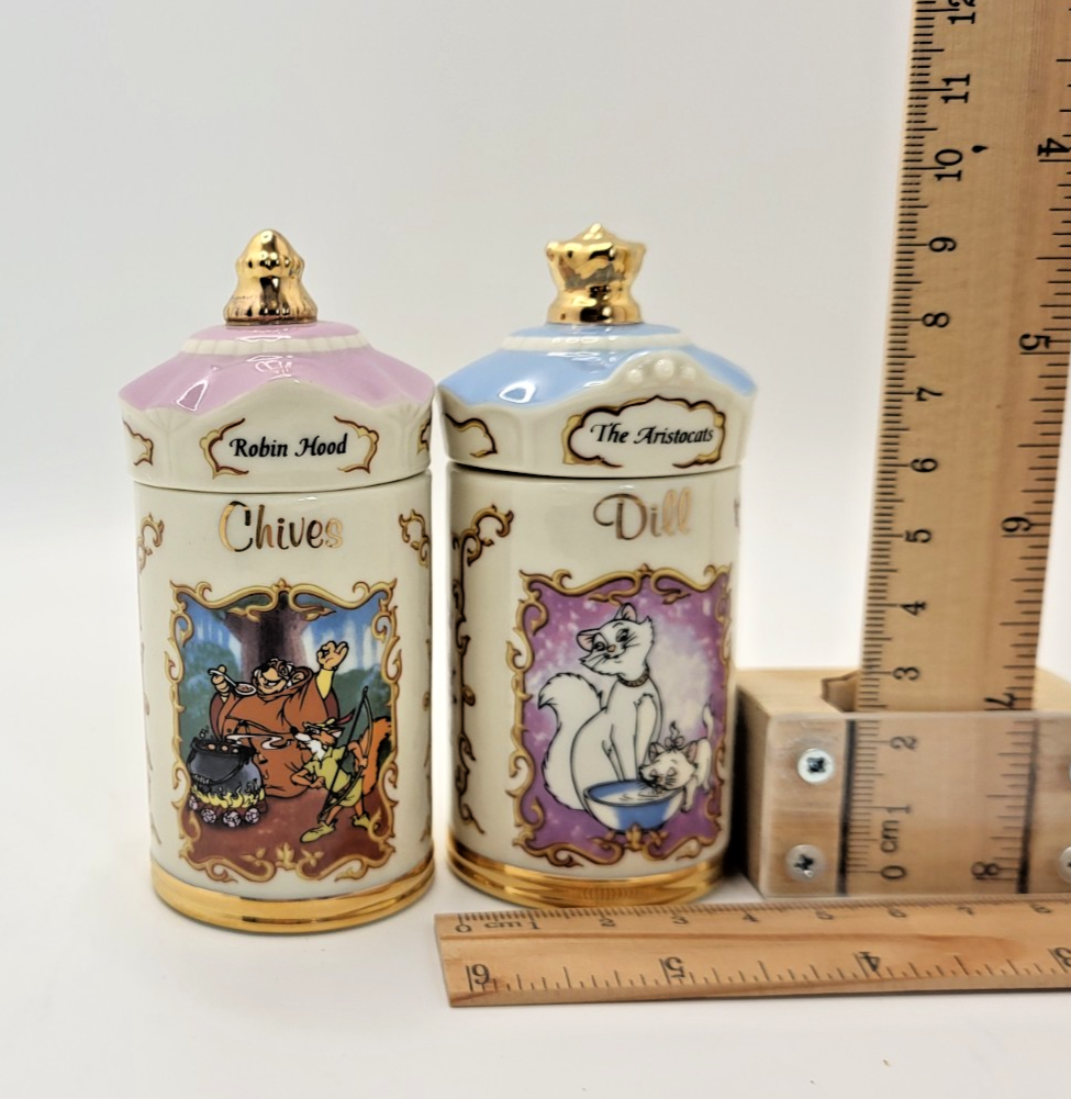 Lenox Disney Spice Jars Chives & Dill Robin Hood & Aristocats Brand New In Box12