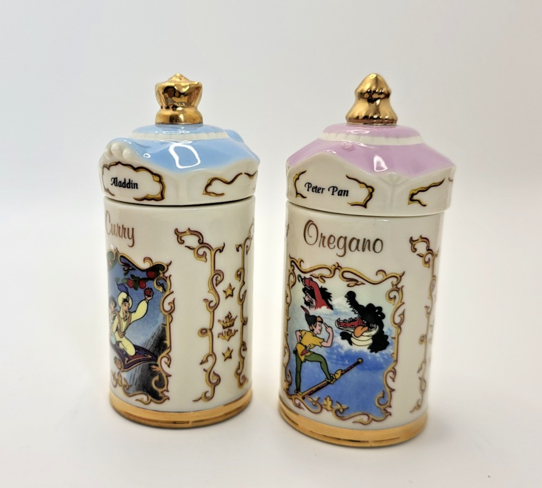 Lenox Disney Spice Jars Curry & Oregano Aladdin & Peter Pan Brand New In Box3