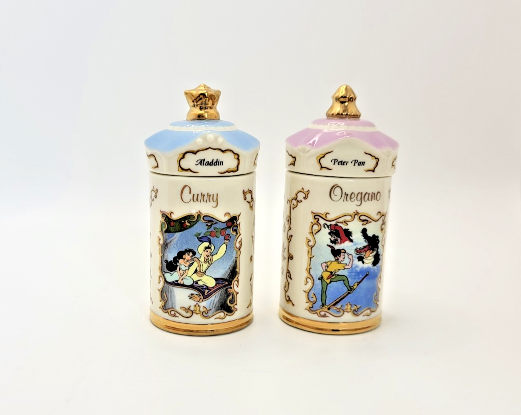 Lenox Disney Spice Jars Curry & Oregano Aladdin & Peter Pan Brand New In Box1