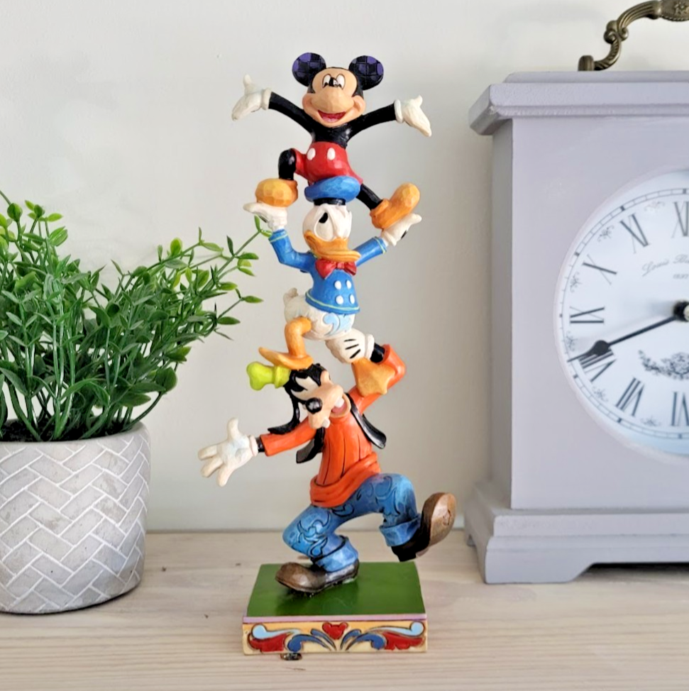Disney Traditions Teetering Tower Figurine Mickey Mouse Donald Goofy Ornament0