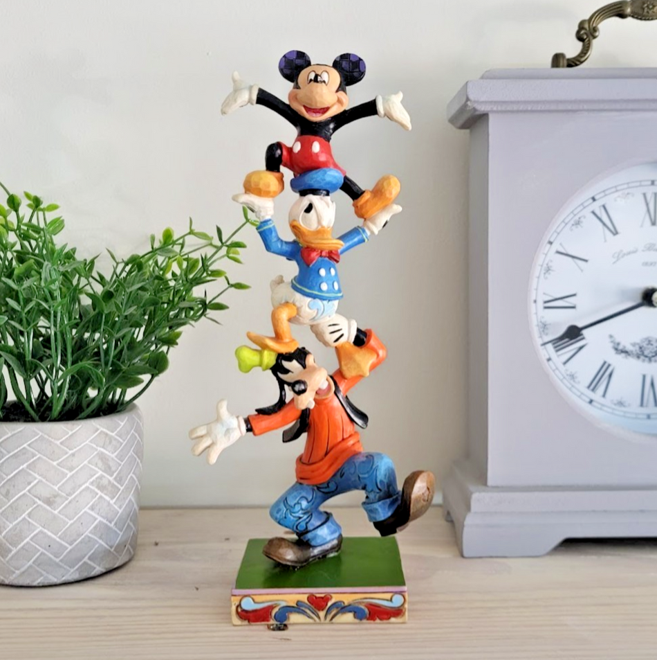 Disney Traditions Teetering Tower Figurine Mickey Mouse Donald Goofy Ornament0