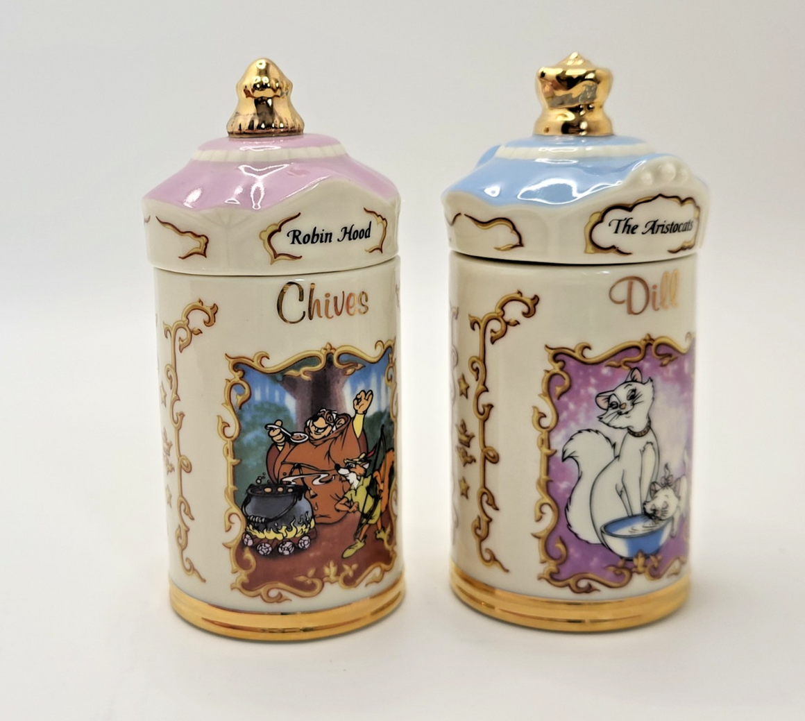 Lenox Disney Spice Jars Chives & Dill Robin Hood & Aristocats Brand New In Box10
