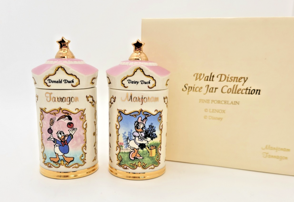 Lenox Disney Donald and Daisy Duck Spice Jars Marjoram and Tarragon Boxed