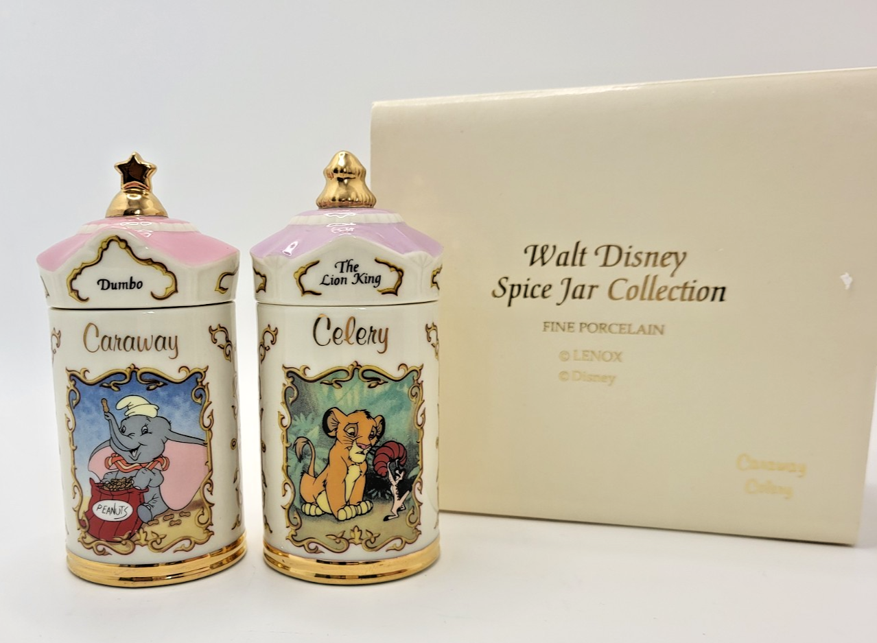 Lenox Disney Spice Jars Dumbo Simba Caraway & Celery Boxed 1995 Porcelain Unused0