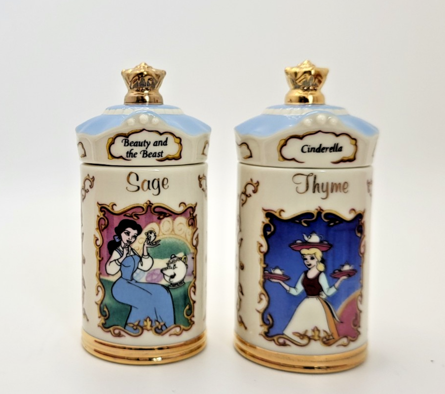 Lenox Disney Spice Jars Sage & Thyme Beauty & The Beast Belle & Cinderella BNIB2