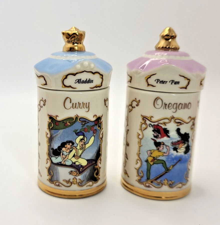 Lenox Disney Spice Jars Curry & Oregano Aladdin & Peter Pan Brand New In Box10