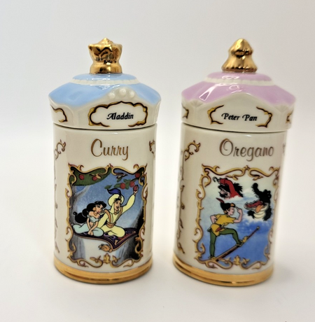 Lenox Disney Spice Jars Curry & Oregano Aladdin & Peter Pan Brand New In Box10