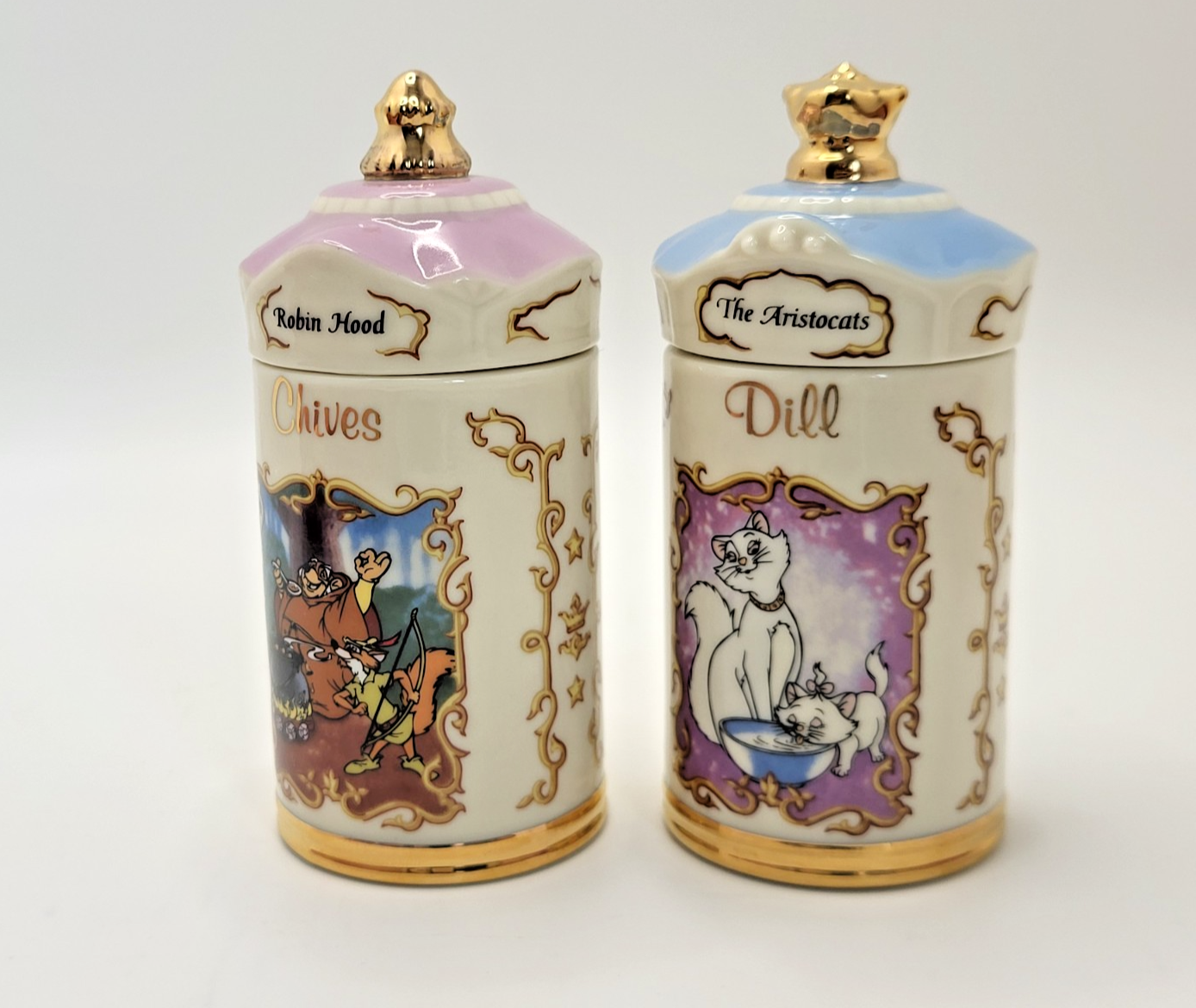 Lenox Disney Spice Jars Chives & Dill Robin Hood & Aristocats Brand New In Box3