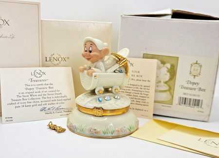 Lenox Disney Dopey Treasure Box Snow White COA COMPLETE Trinket Box With Charm0