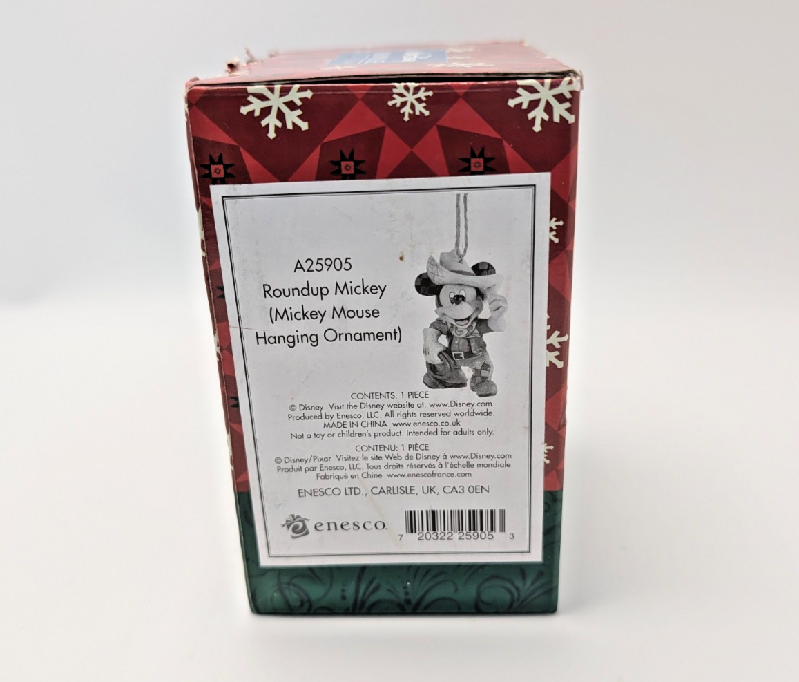 Disney Traditions Roundup Mickey Mouse hanging ornament A25905 boxed - box side detail