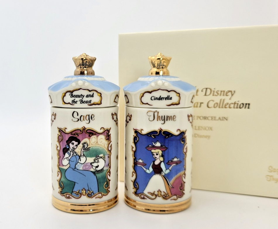 Lenox Disney Spice Jars Sage & Thyme Beauty & The Beast Belle & Cinderella BNIB0