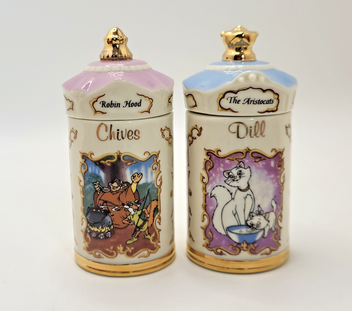 Lenox Disney Spice Jars Chives & Dill Robin Hood & Aristocats Brand New In Box2