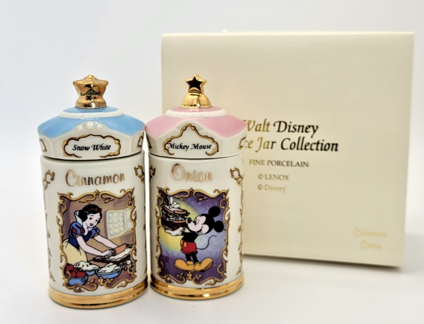 Lenox Disney Spice Jars  Cinnamon & Onion Snow White & Mickey Mouse BNIB0